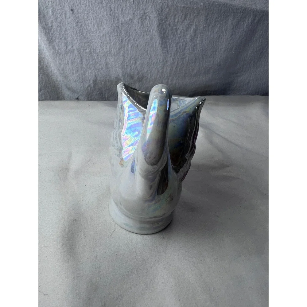 Vintage Iridescent Swan Planter Ceramic Pearl Glaze Purple Floral Made in Taiwan